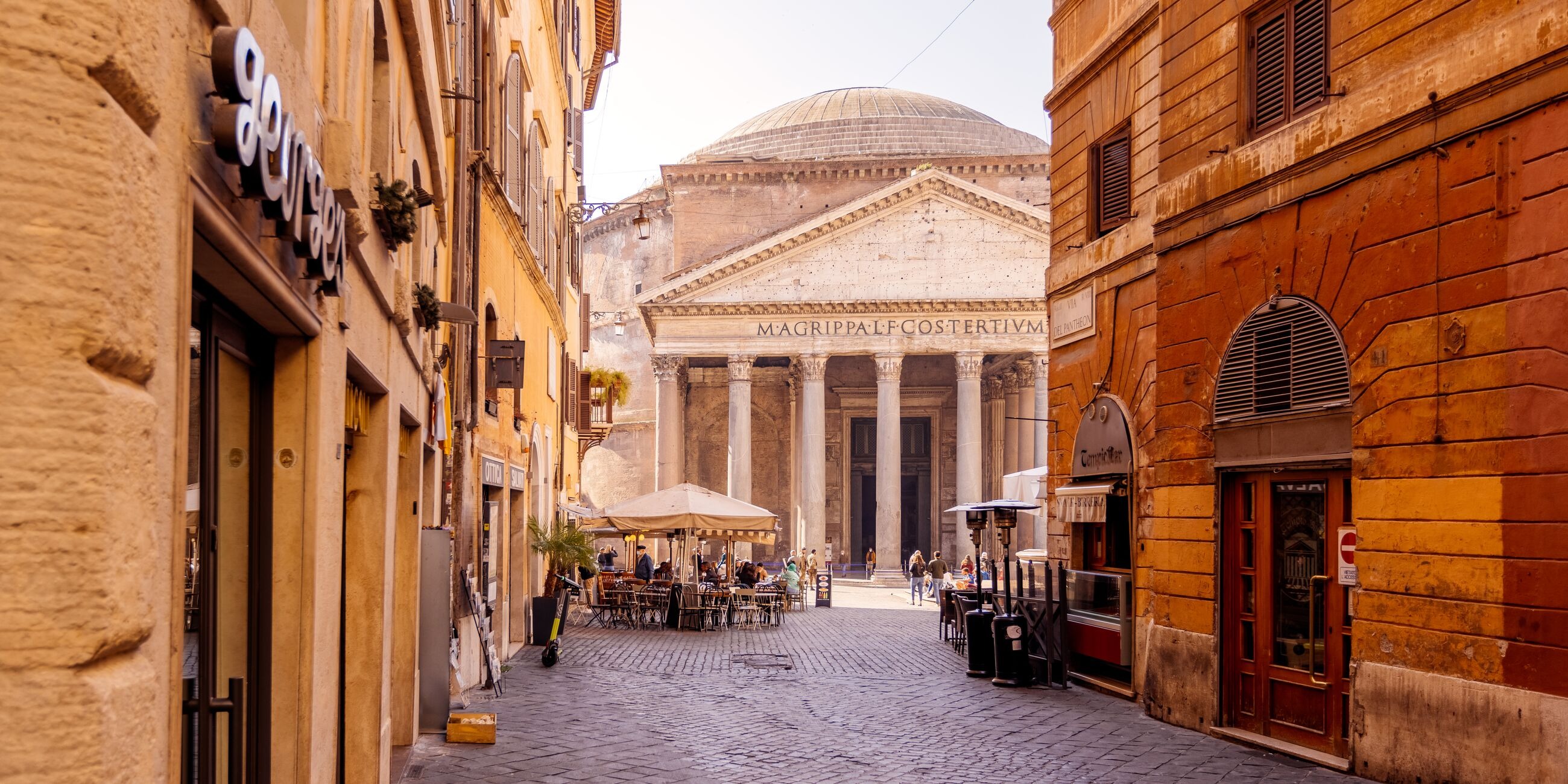 Street leading to Pantheon on a sunny day in Rome, Italy