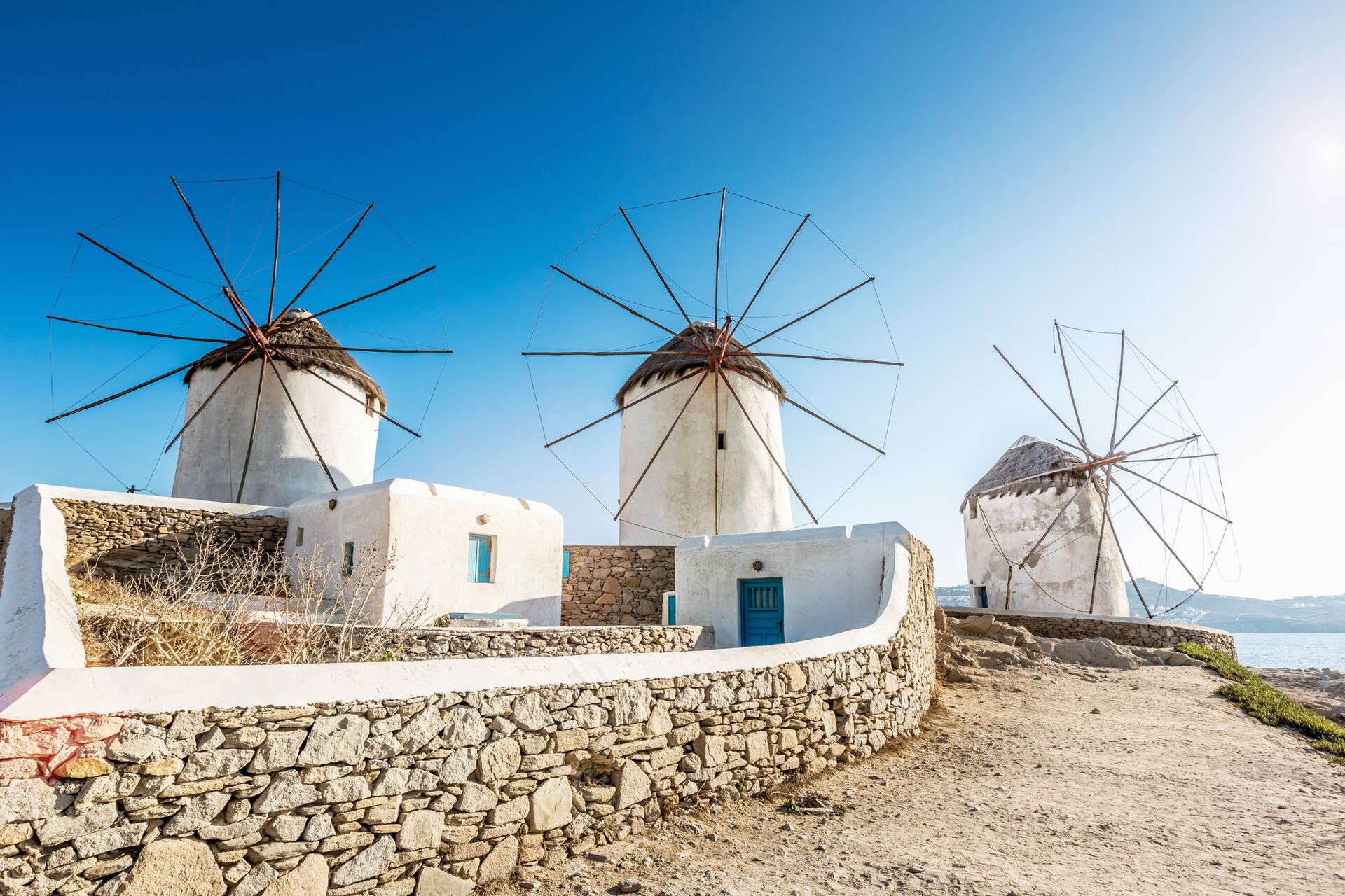 Iconic windmills in Mykonos, Greece