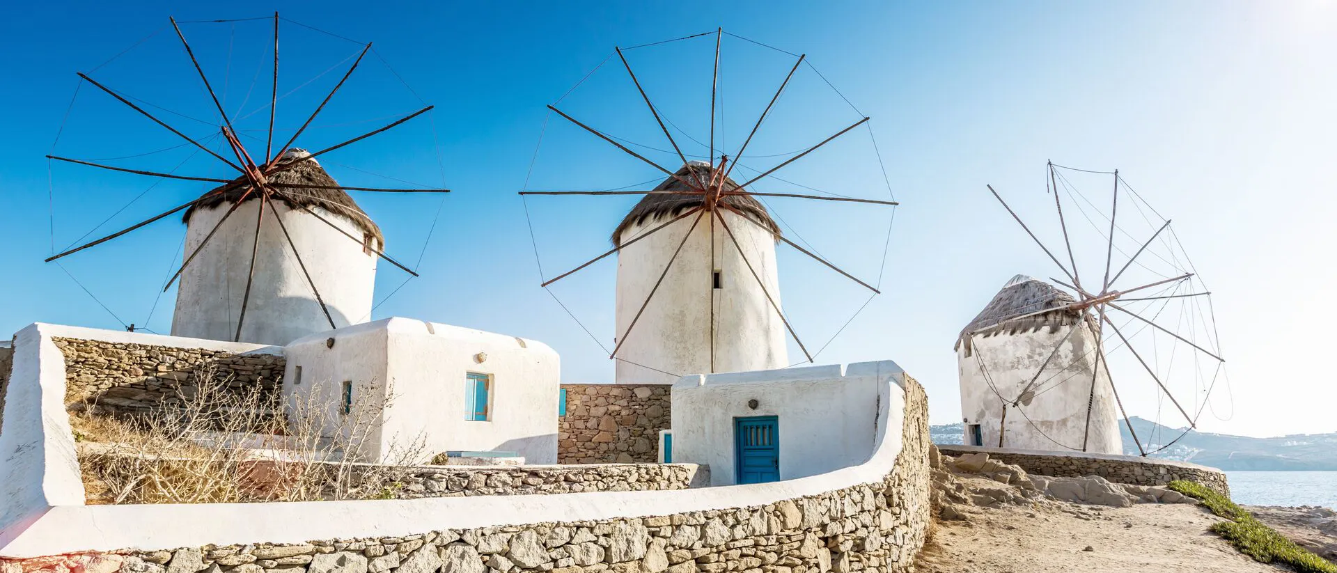 Iconic windmills in Mykonos, Greece
