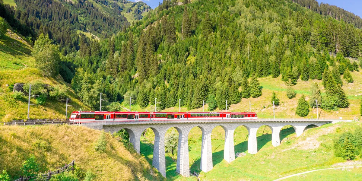 The Glacier Express in the mountains of Switzerland