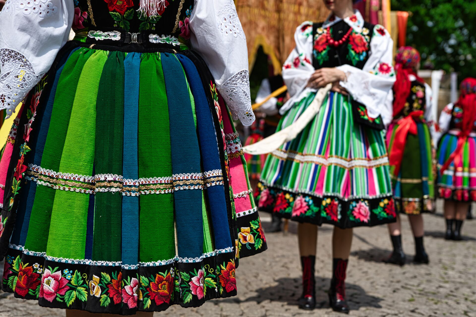 Women Dressed In Polish National Folk Costumes From Lowicz Region