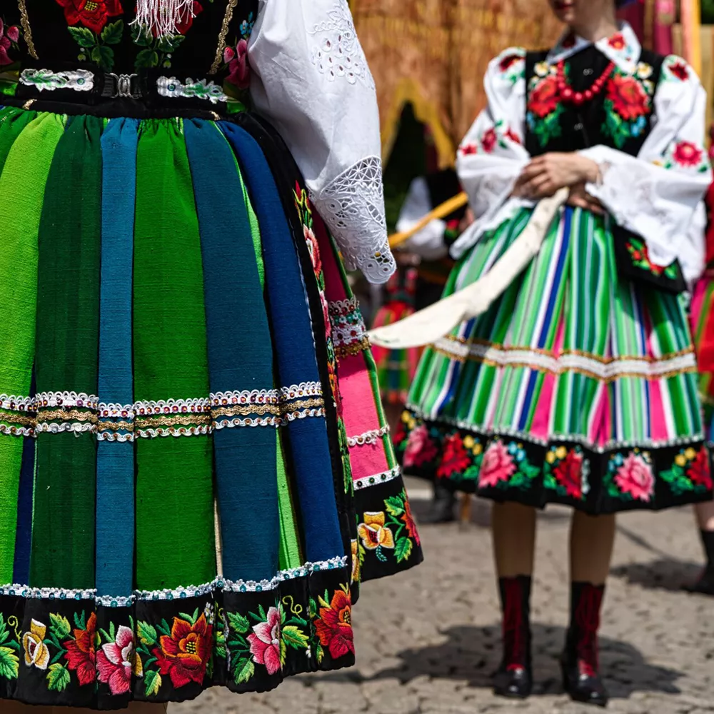 Women Dressed In Polish National Folk Costumes From Lowicz Region