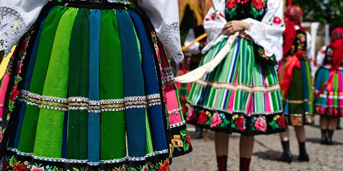 Women Dressed In Polish National Folk Costumes From Lowicz Region