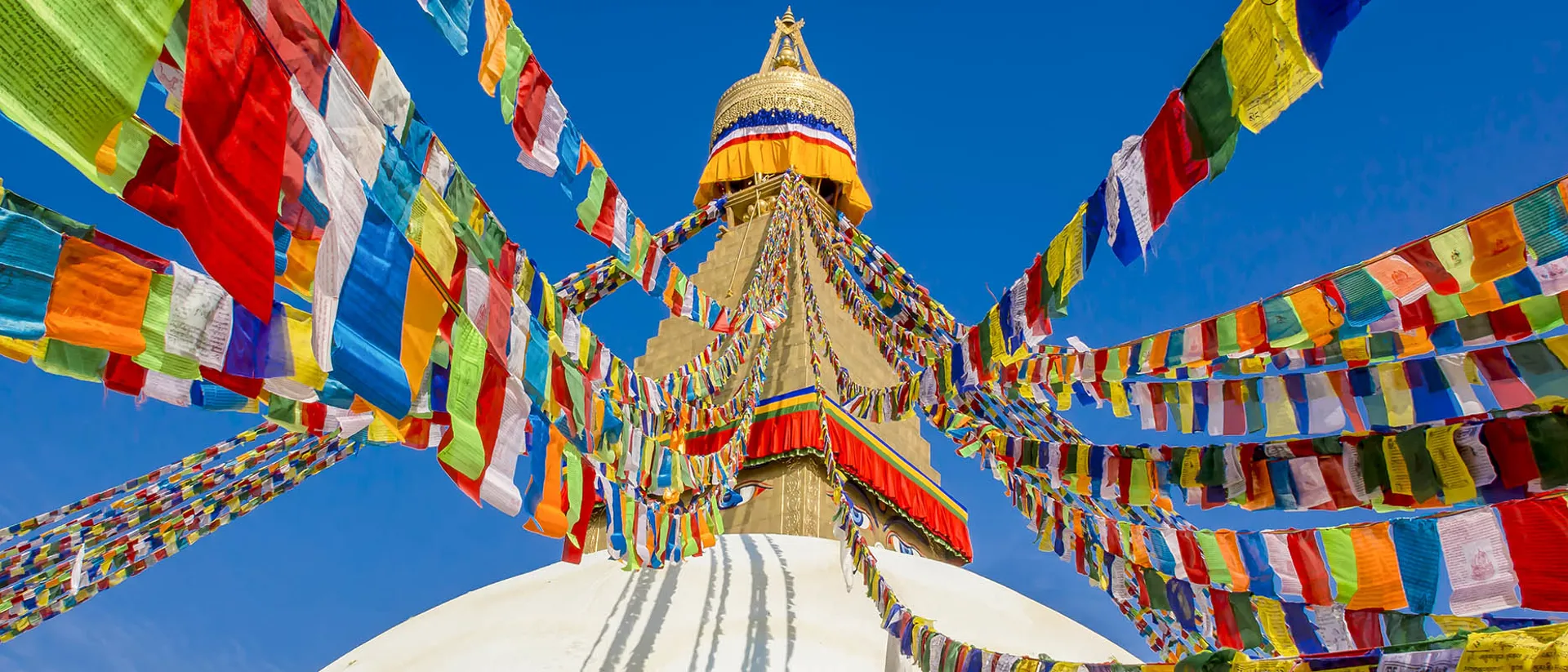 Colourful flags of Buddha Stupa