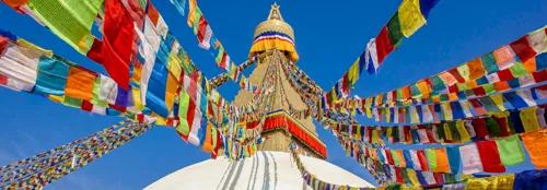 Colourful flags of Buddha Stupa