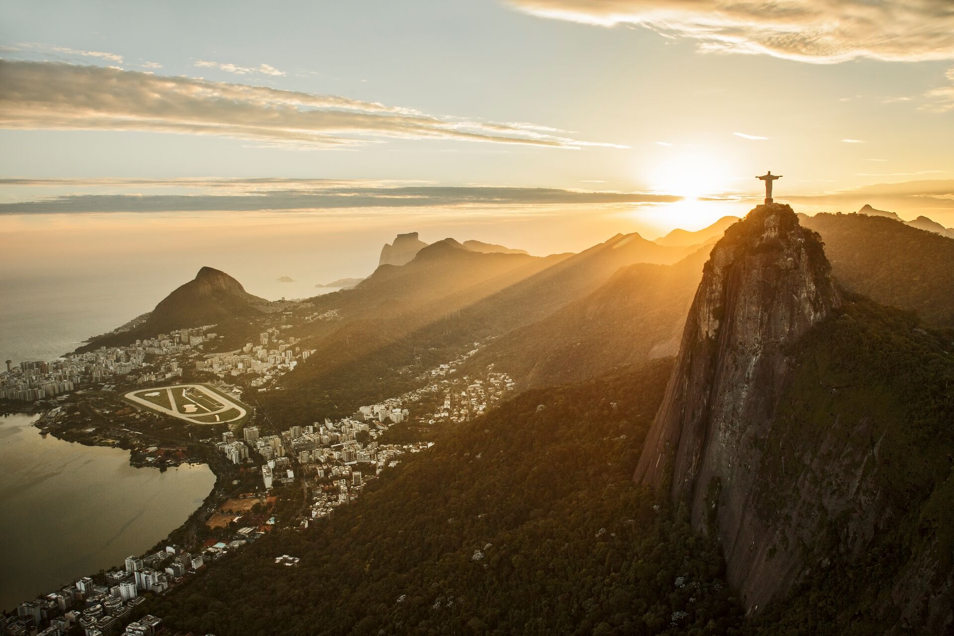 View of Corcovado and Rio De Janeiro in Brazil at Sunset