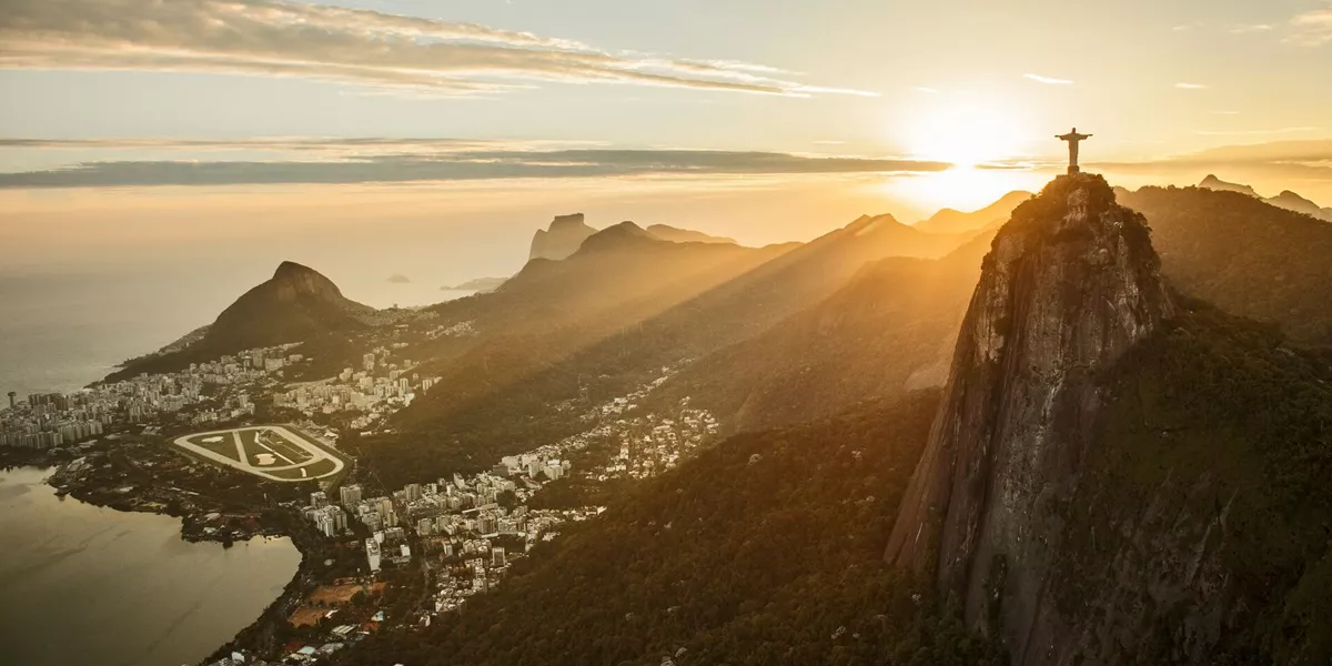View of Corcovado and Rio De Janeiro in Brazil at Sunset