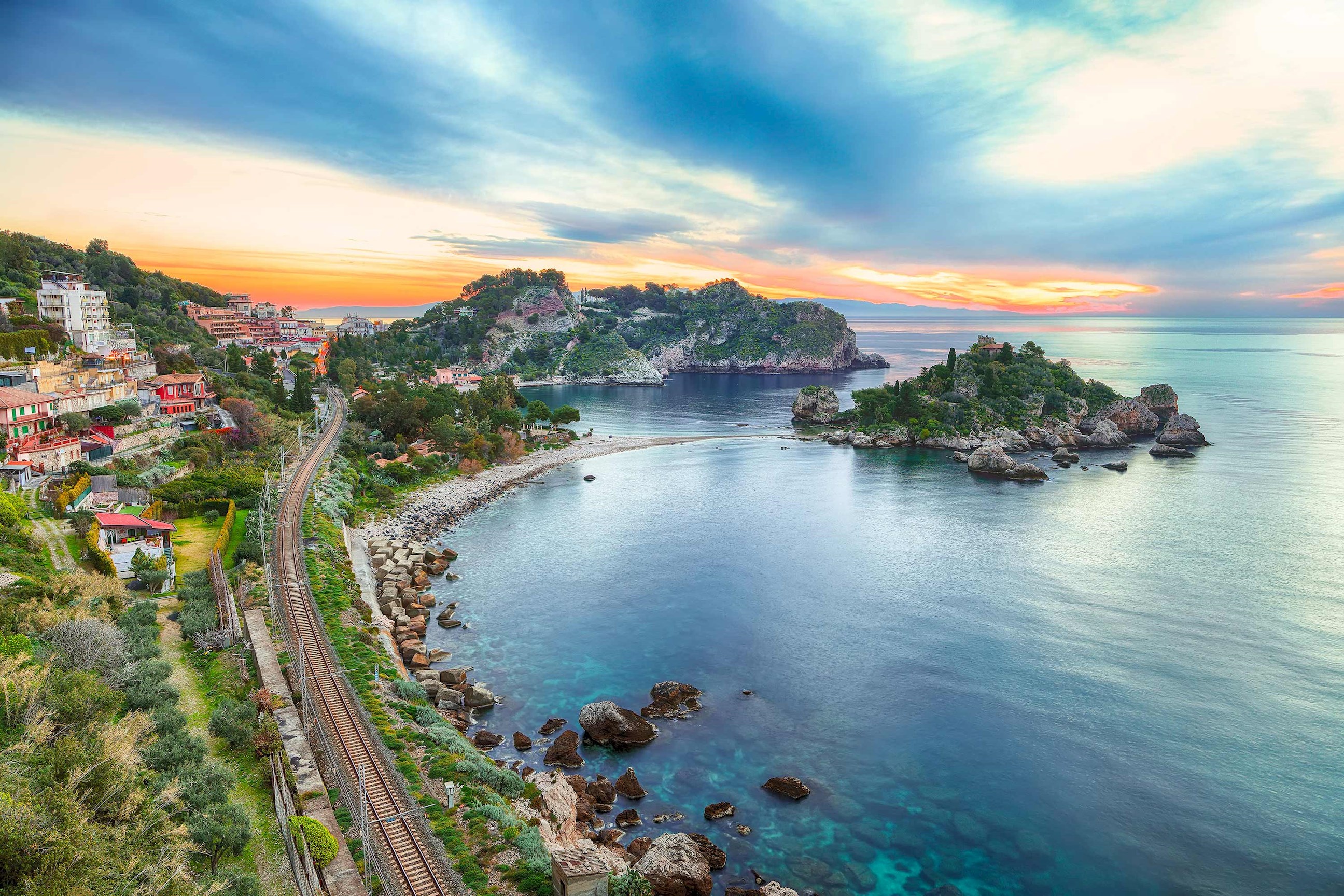 A sunset view of Isola Bella, Italy