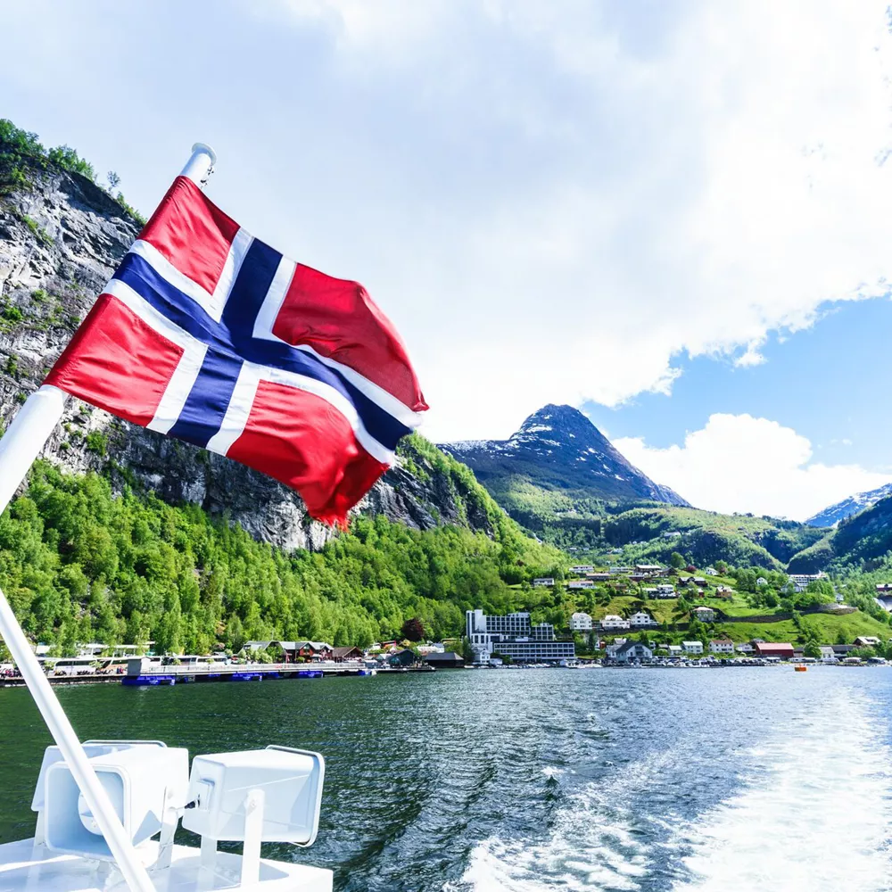 no way travel Norwegian Flag With Beautiful Background