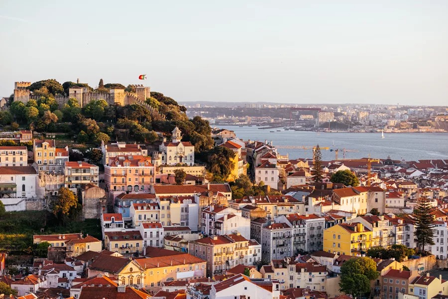 Lisbon Cityscape With St George Castle Castelo De São Jorge At Sunset Portugal