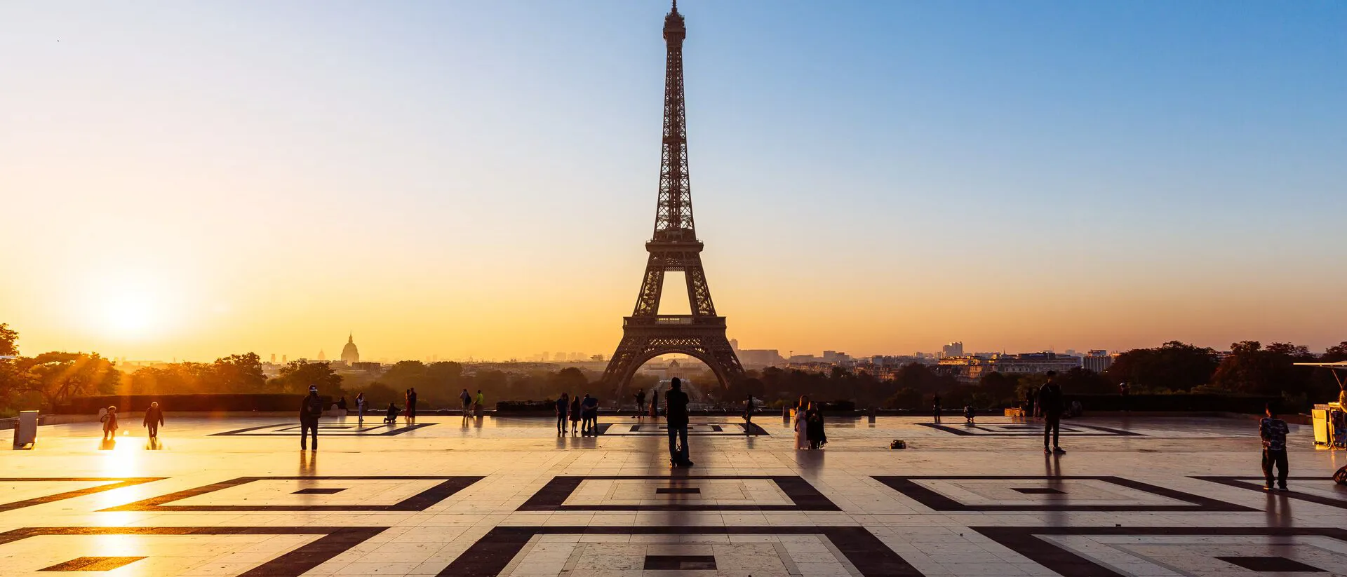 Eiffel Tower at Trocadero Square in Paris, France at sunrise
