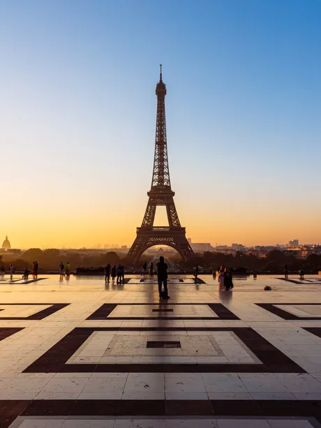 Eiffel Tower at Trocadero Square in Paris, France at sunrise