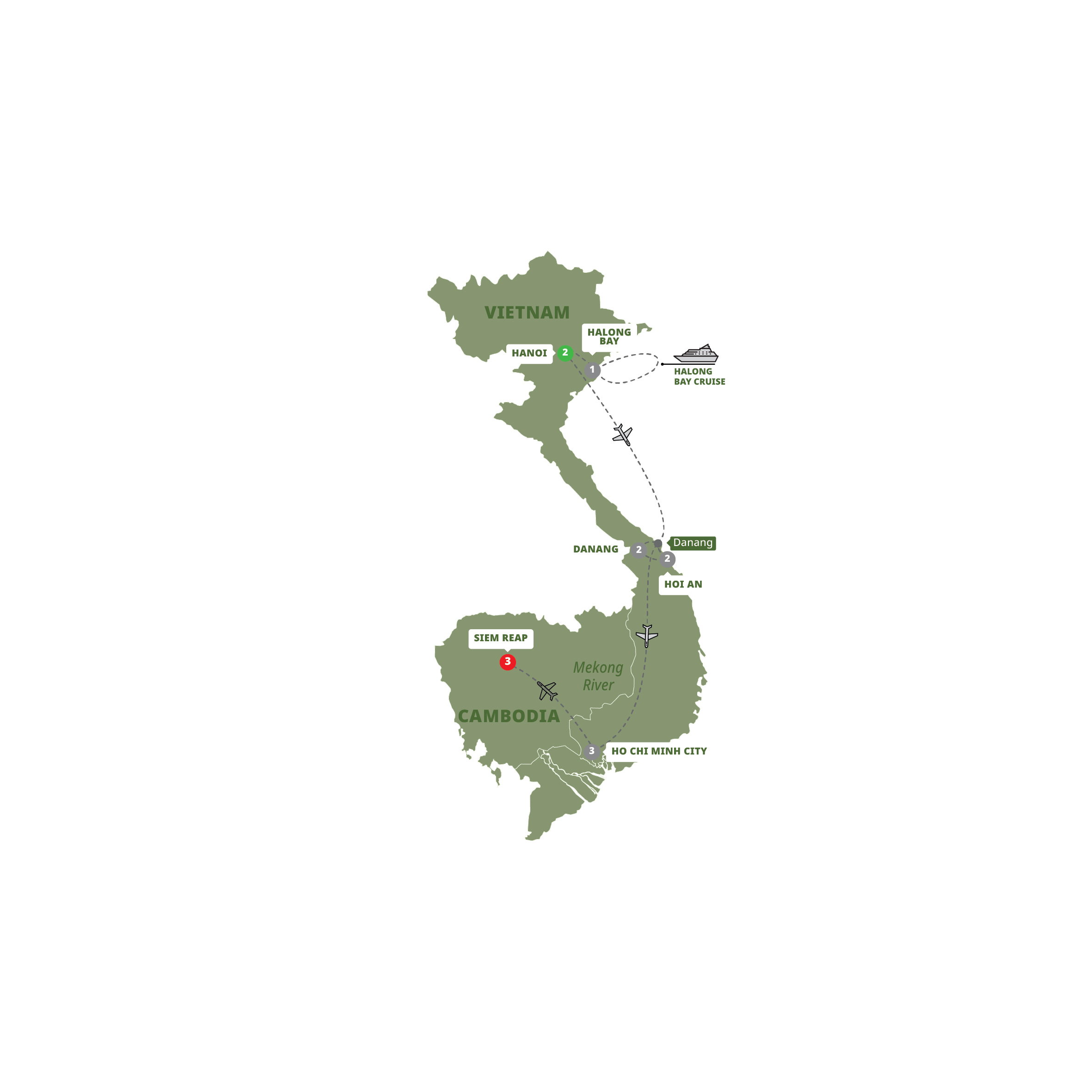 Vietnam and Cambodia Adventure Guided Tour Map 2026 CTVV
