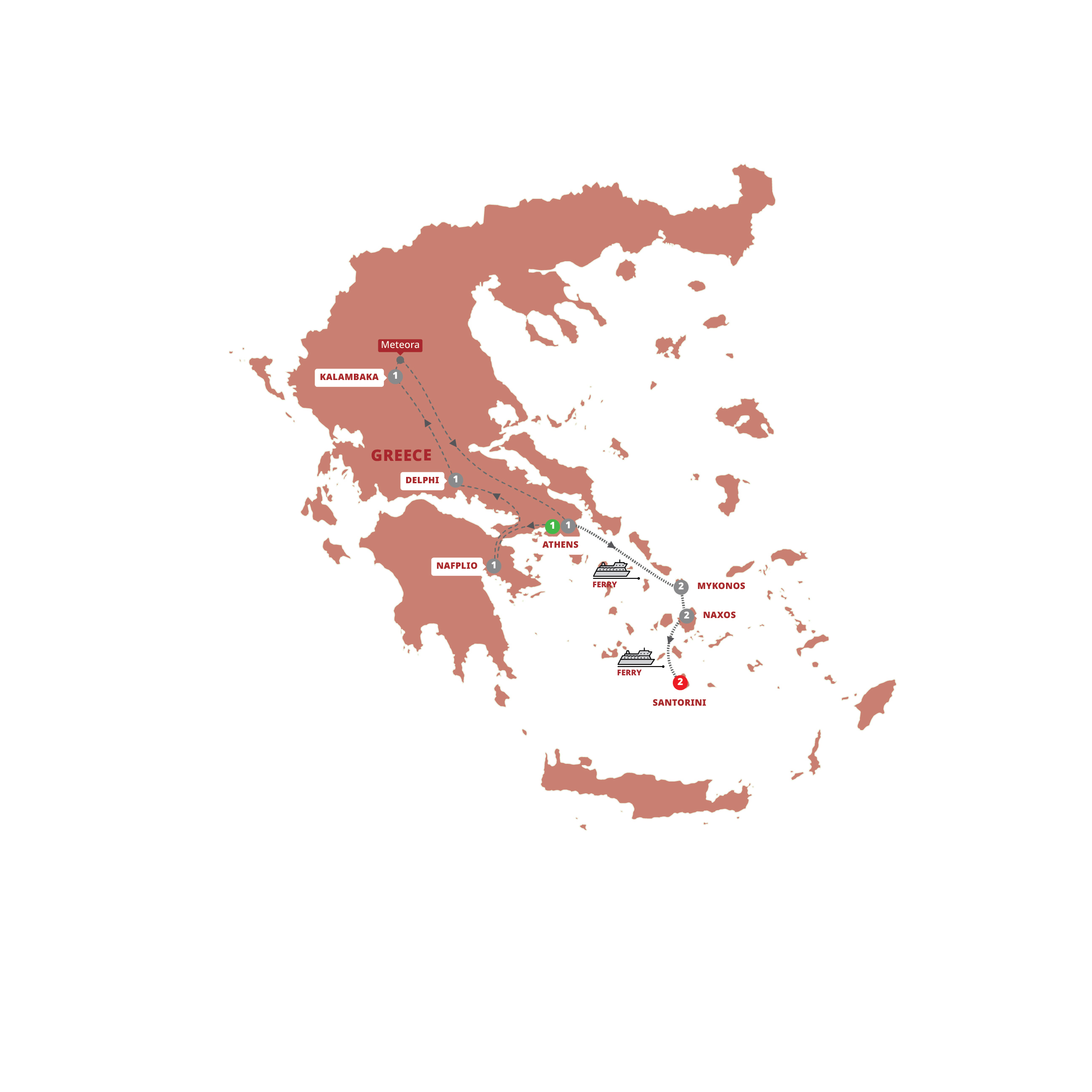 Greek Spotlight and Island Explorer-Small Group Guided Tour Map 2027 YHII
