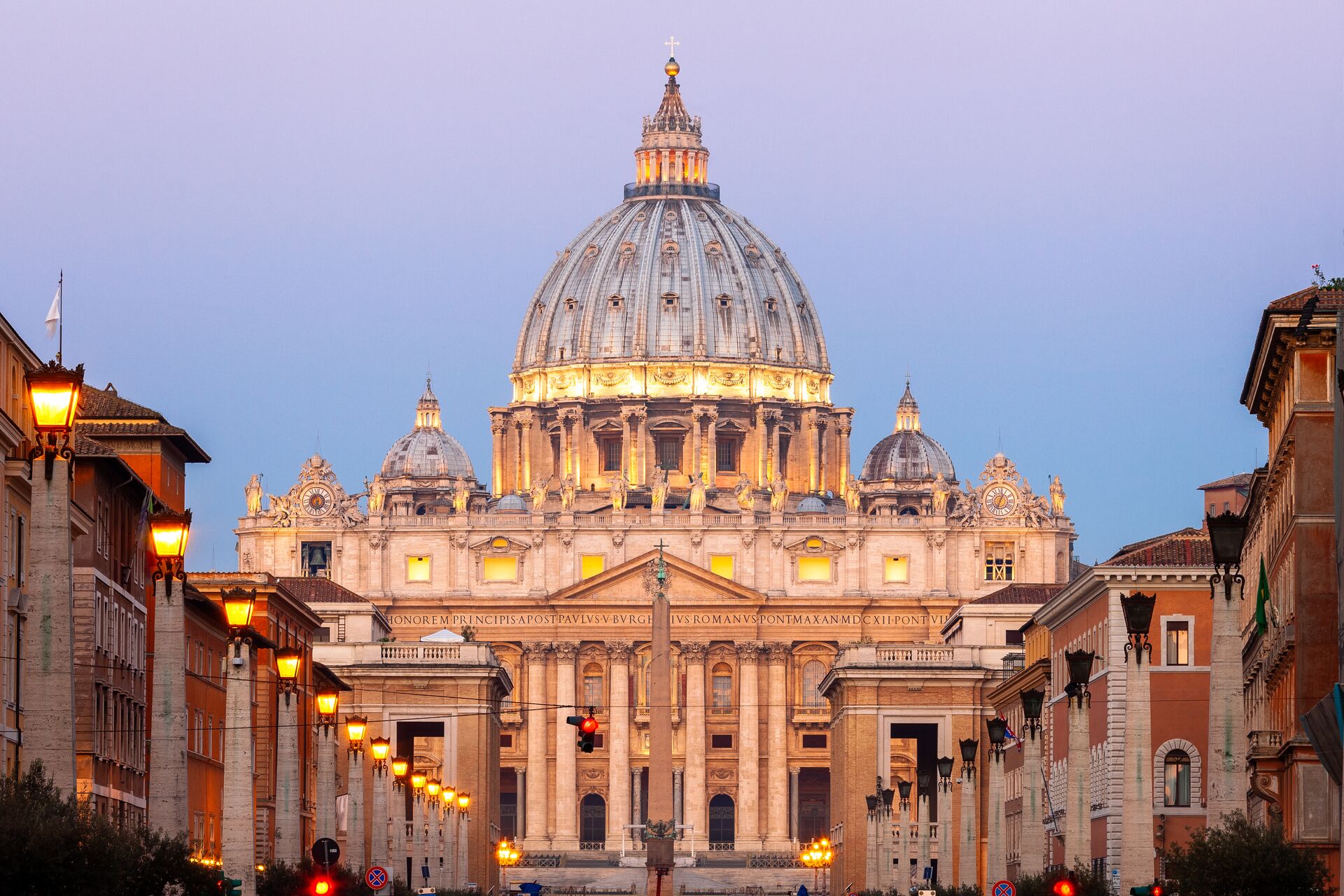 St Peter's Basilica at sunrise in The Vatican City
