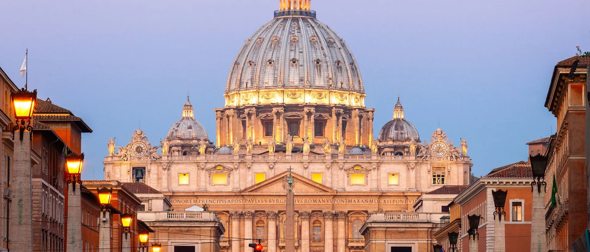 St Peter's Basilica at sunrise in The Vatican City