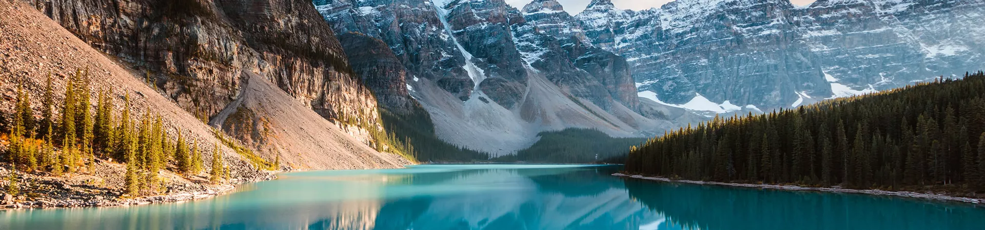 Mountain tops and lake in Alberta, Canada