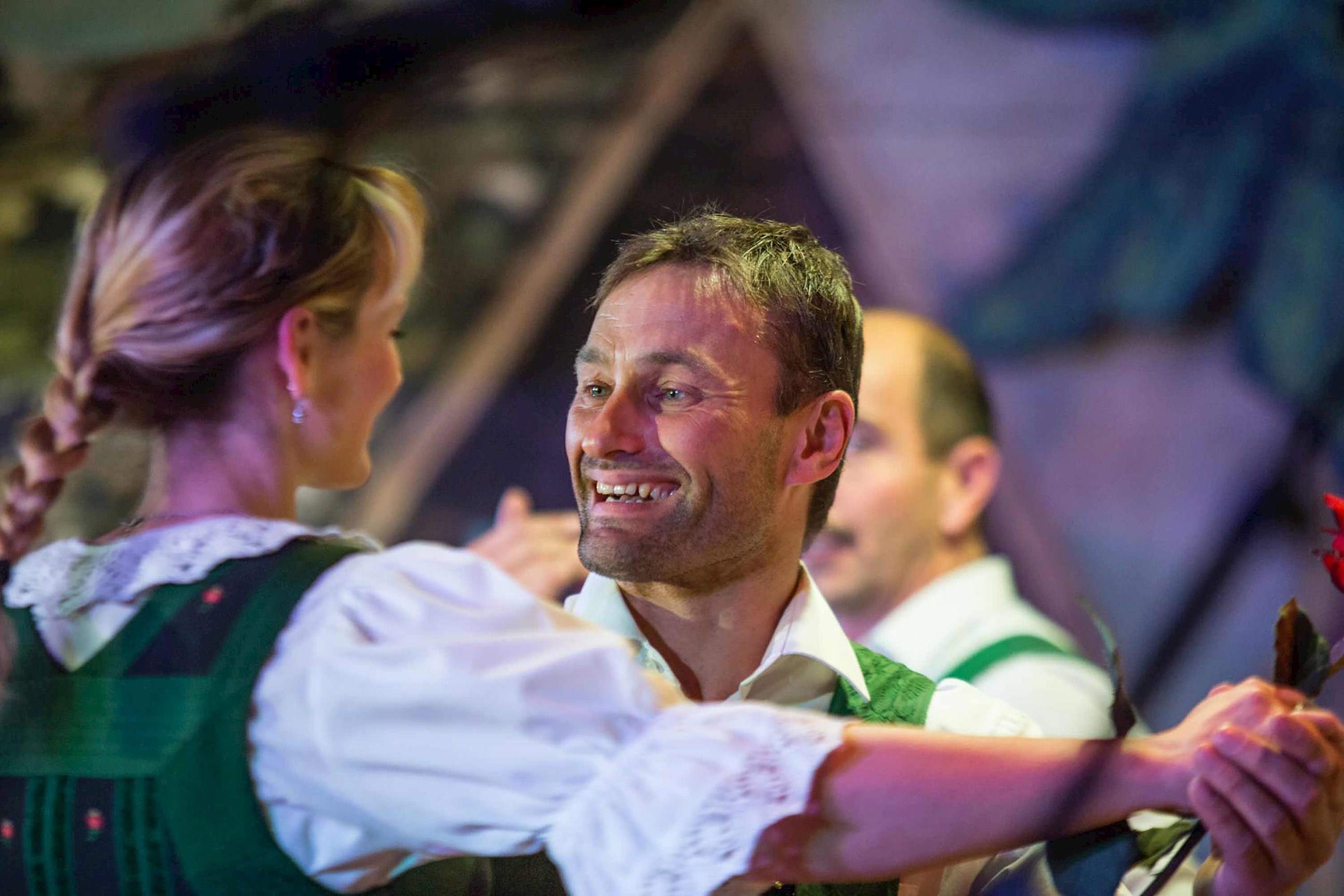 Entertainers in national costumes dancing in Innsbruck, Austria
