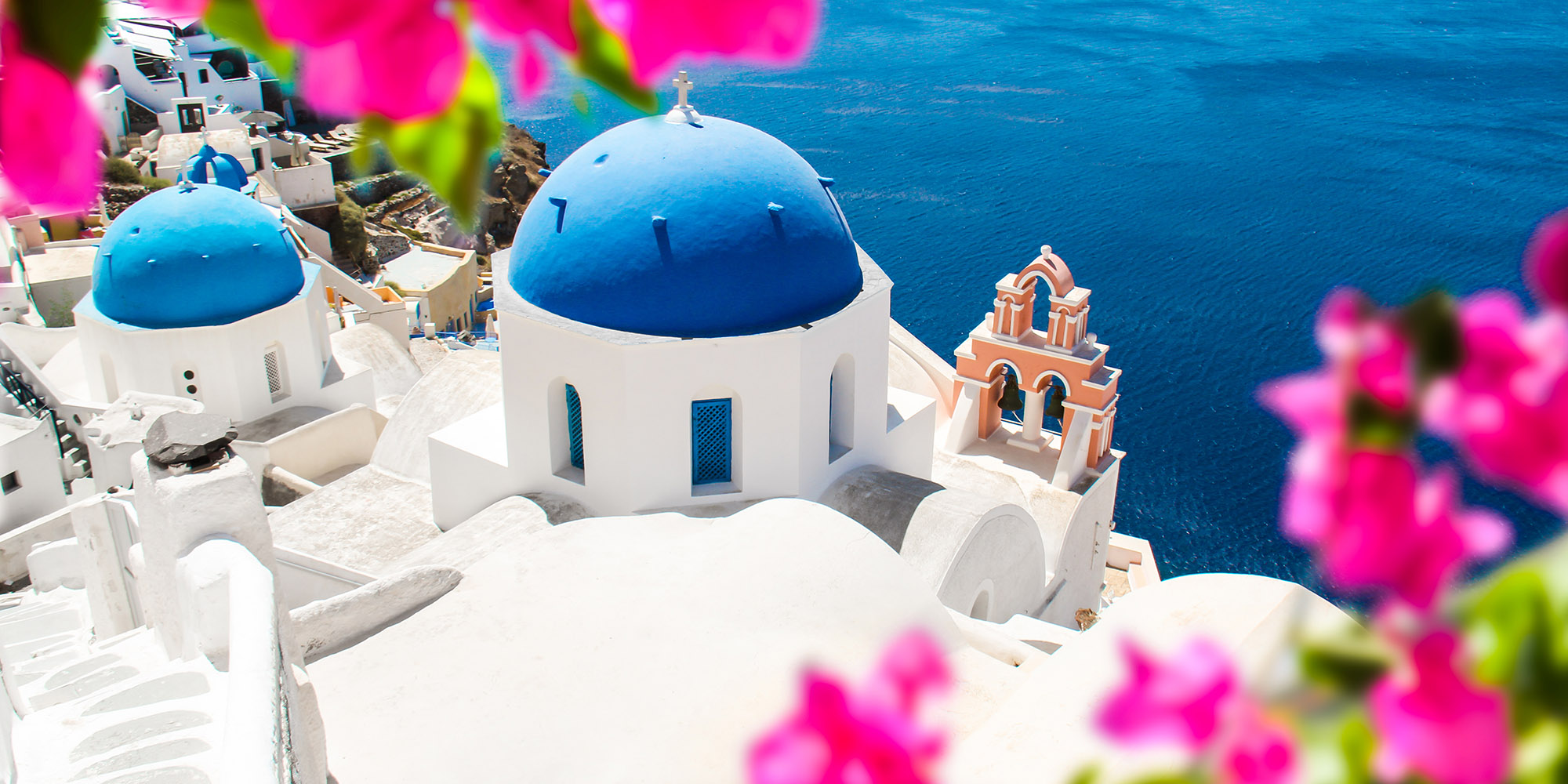 Iconic church in Oia, Santorini island, Greece