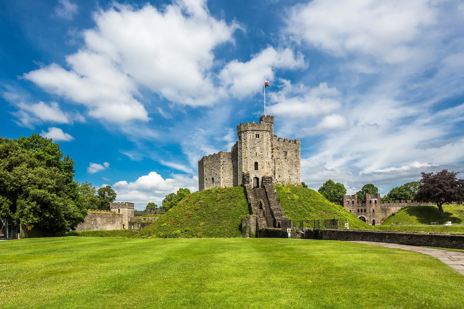 Cardiff Castle, a Norman keep in the centre of Cardiff in Wales, UK