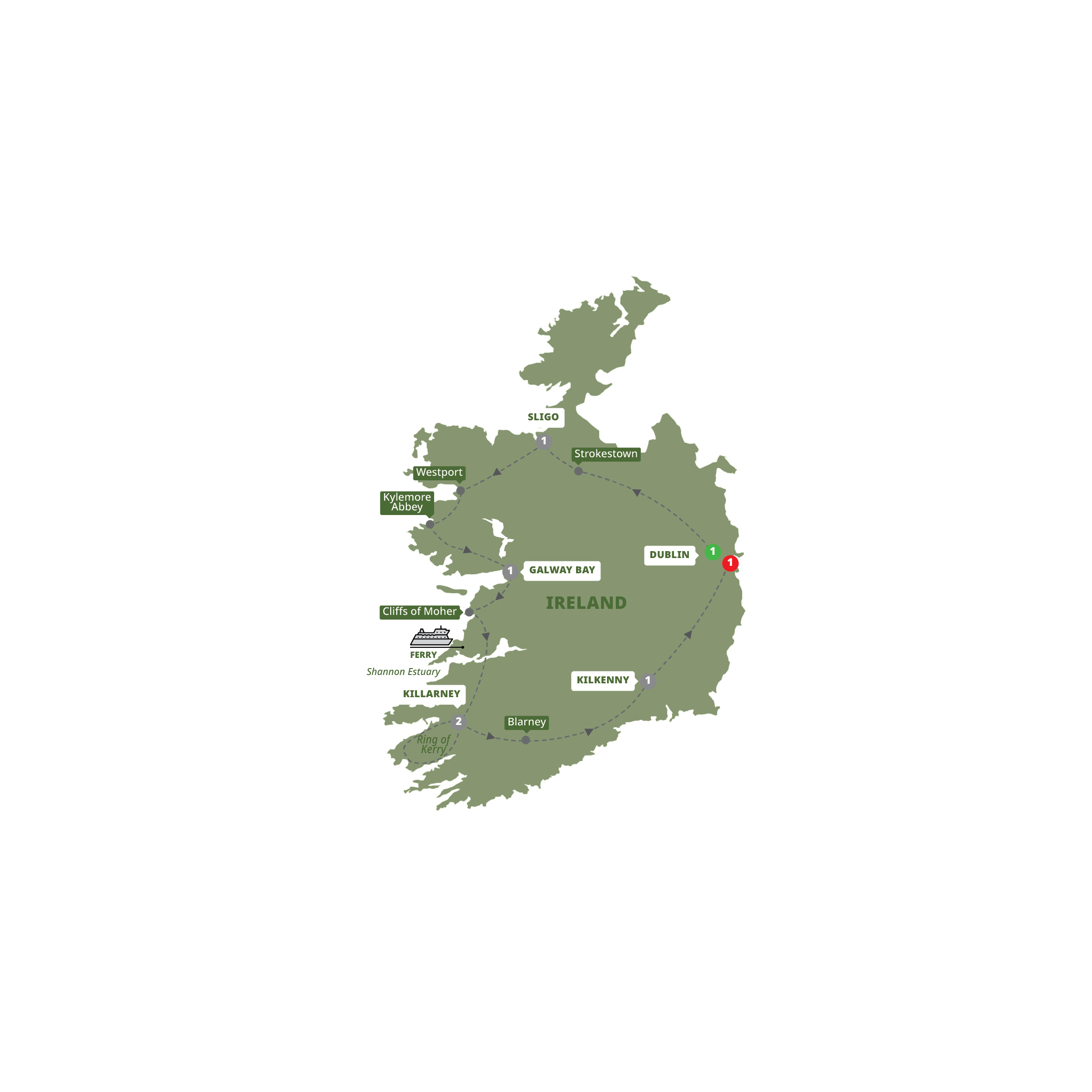 Map Enchanting Ireland Guided Tour BRED 27