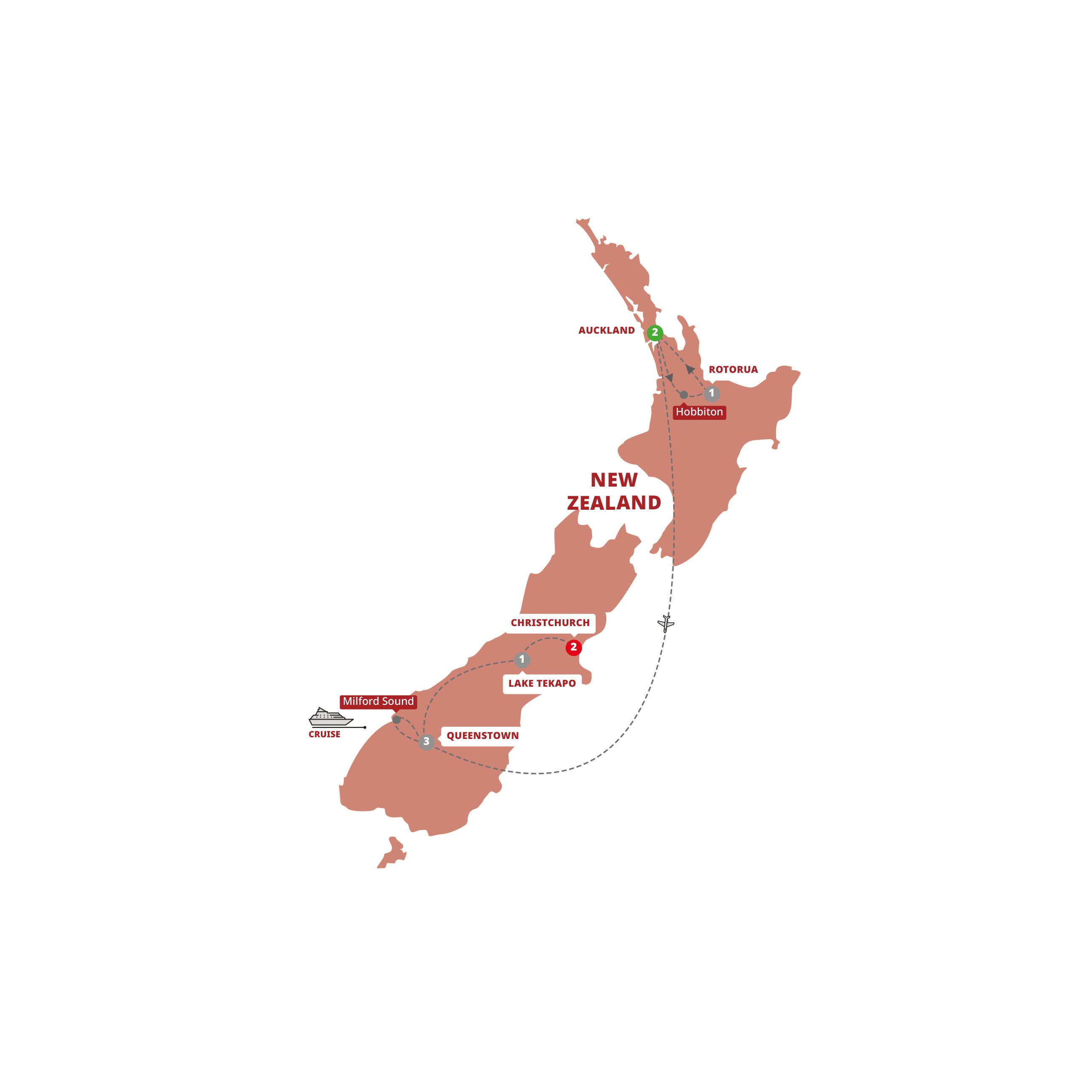 Contrasts New Zealand Guided Tour Map