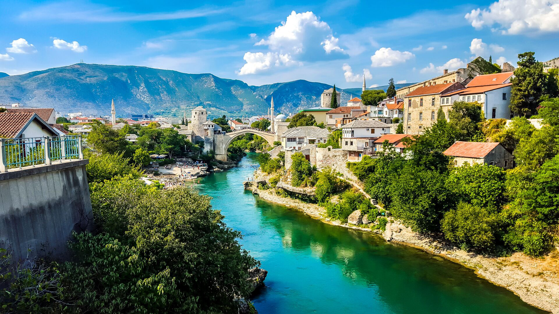 Old Bridge In Mostar Crossed By The River Neretva