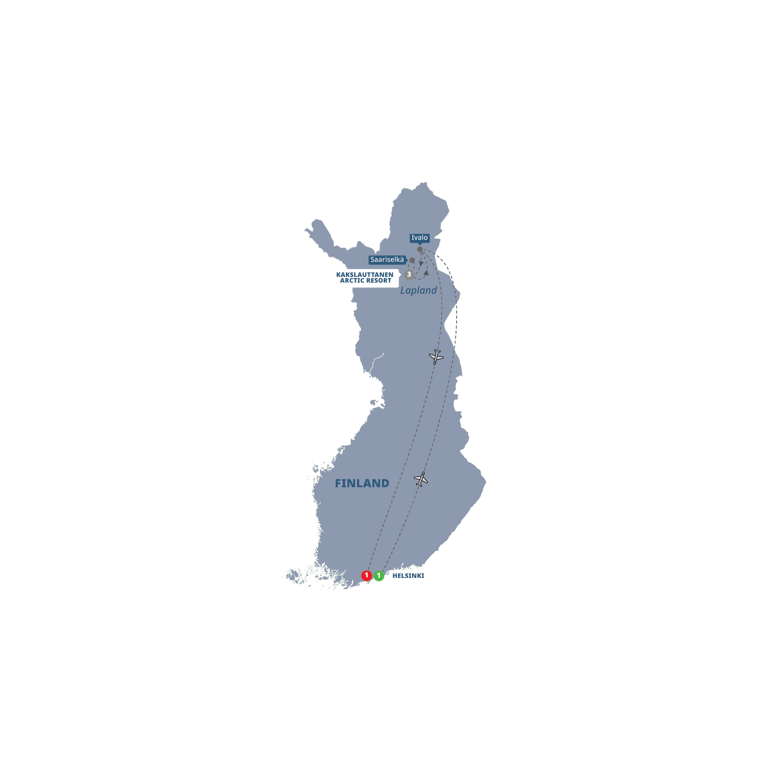 Finland and Arctic Wonders Guided Tour Map Winter 2027_28