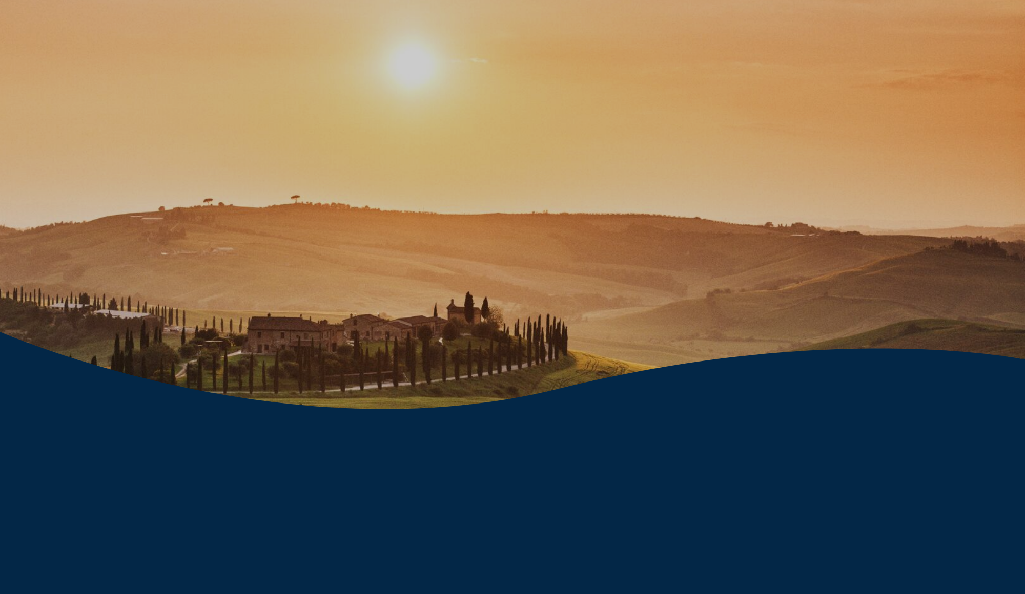 Countryside road with blue wave graphic