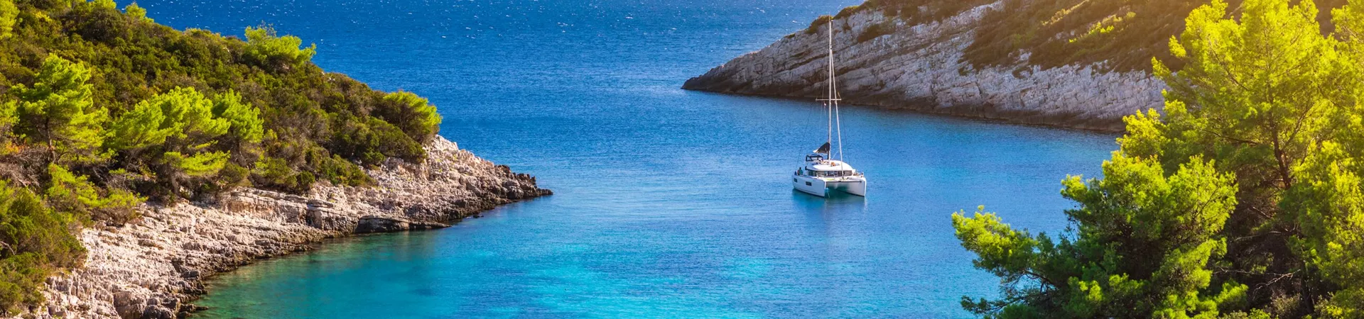 A picturesque bay on a sunny day off the island on Hvar in Croatia