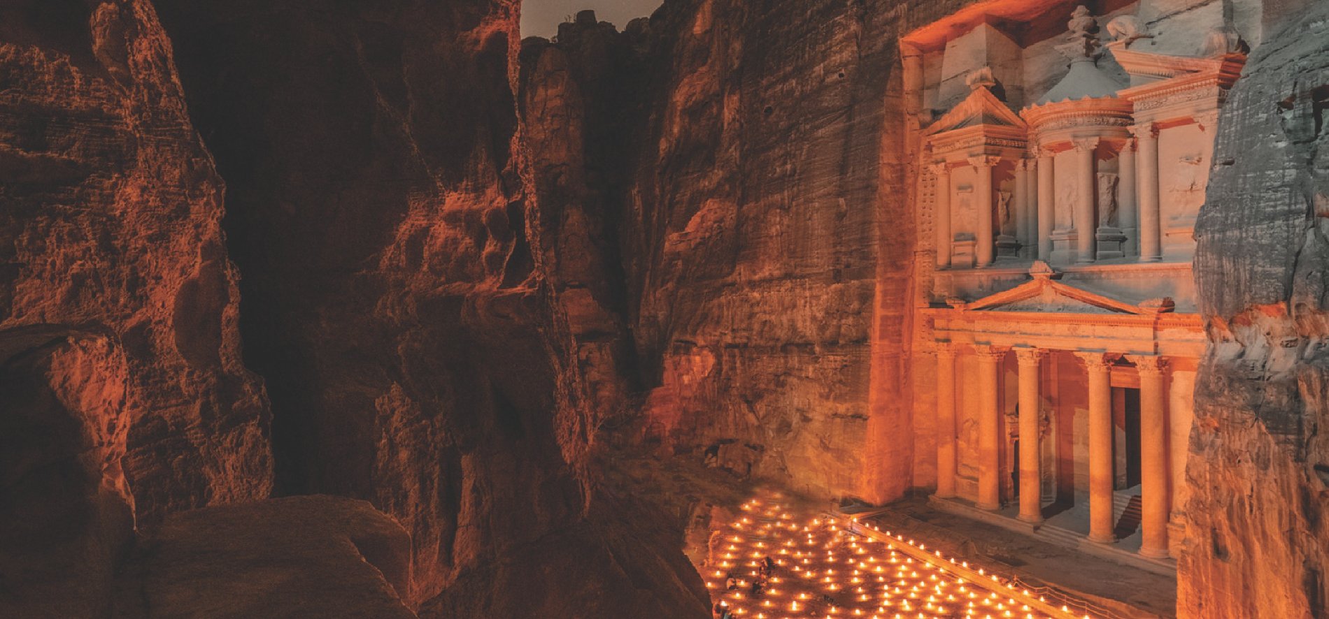 Candles illuminating Petra, Jordan