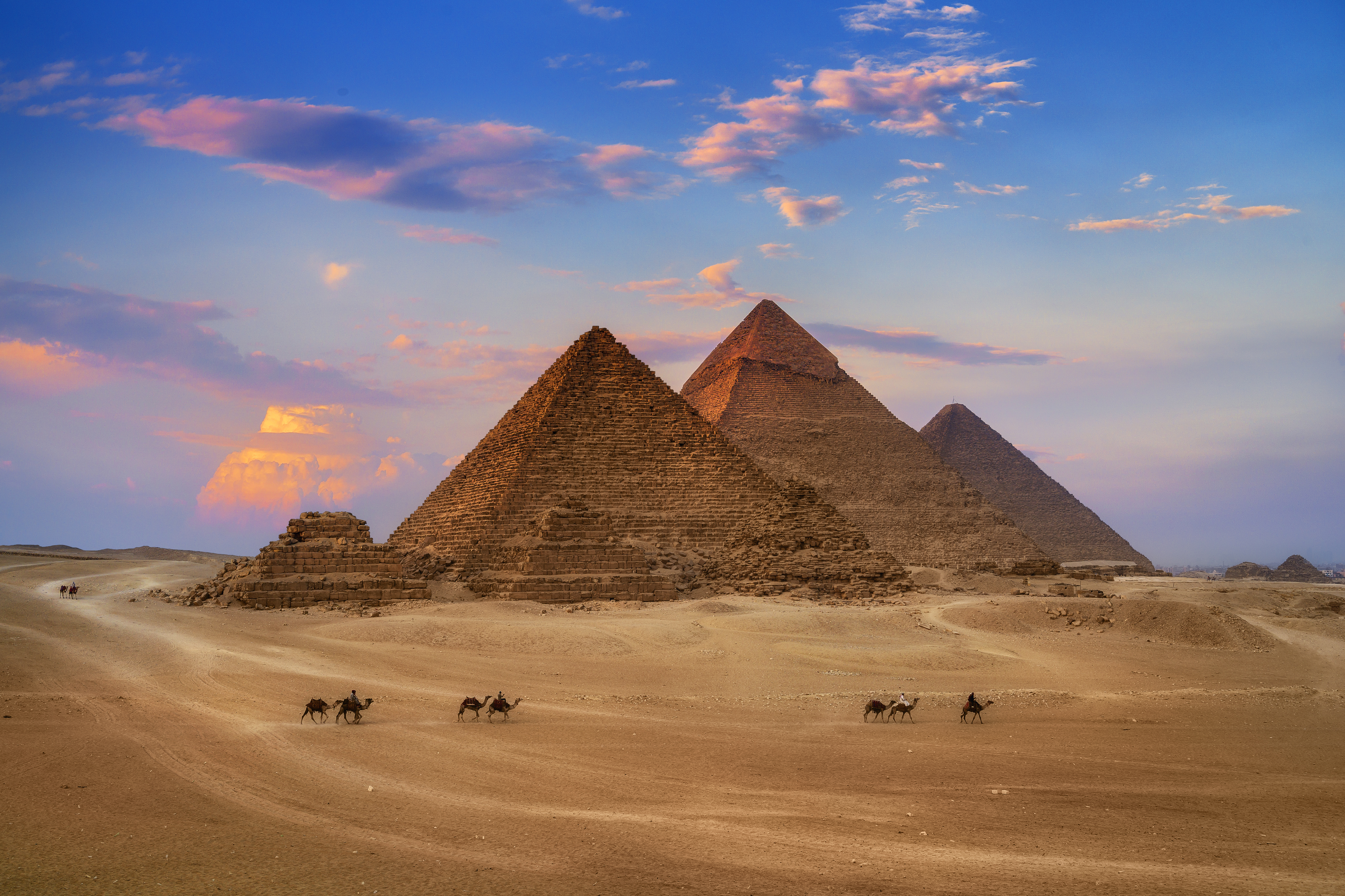 Giza Egypt Pyramids In Sunset Scene, Wonders Of The World 1085205362