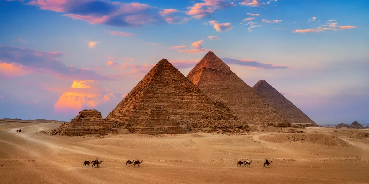 Giza Egypt Pyramids In Sunset Scene, Wonders Of The World 1085205362
