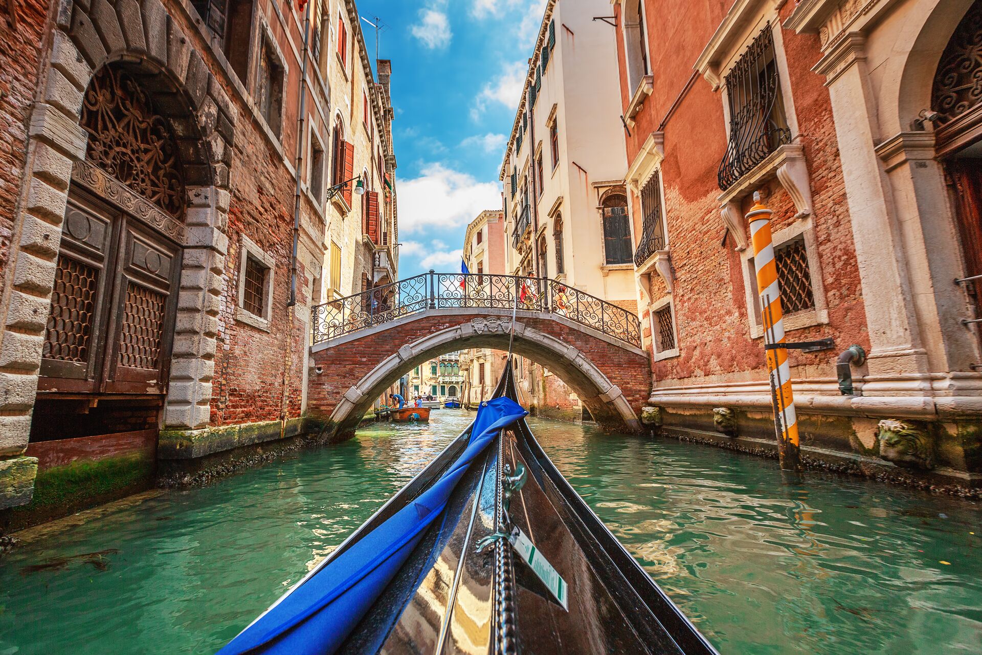 Point of view from a Gondola approaching a bridge