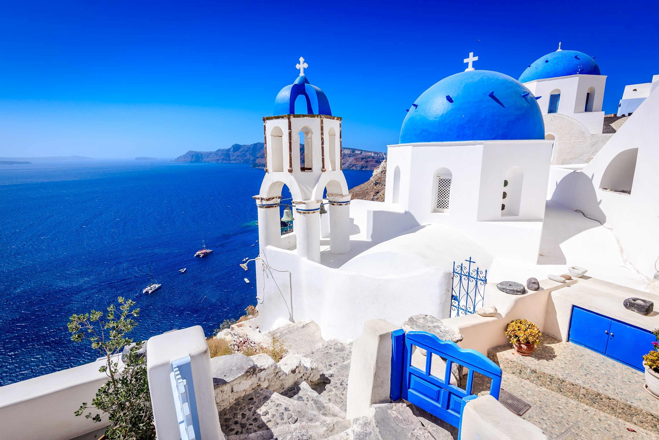 Landscape of Santorini on a sunny day, Greece