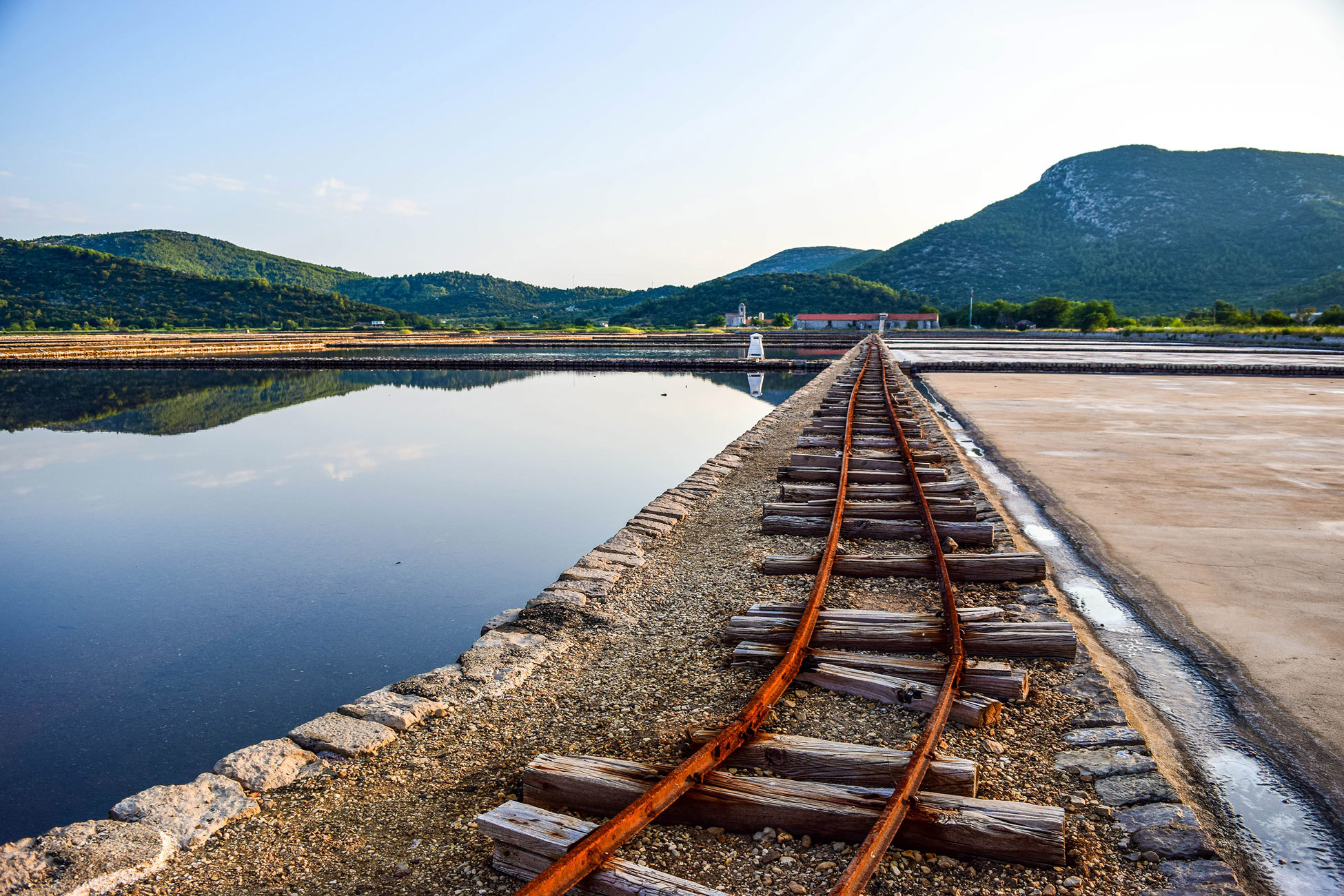 Scenic view of The Saltt Roads of Ston in the Peljesac Peninsula, Croatia
