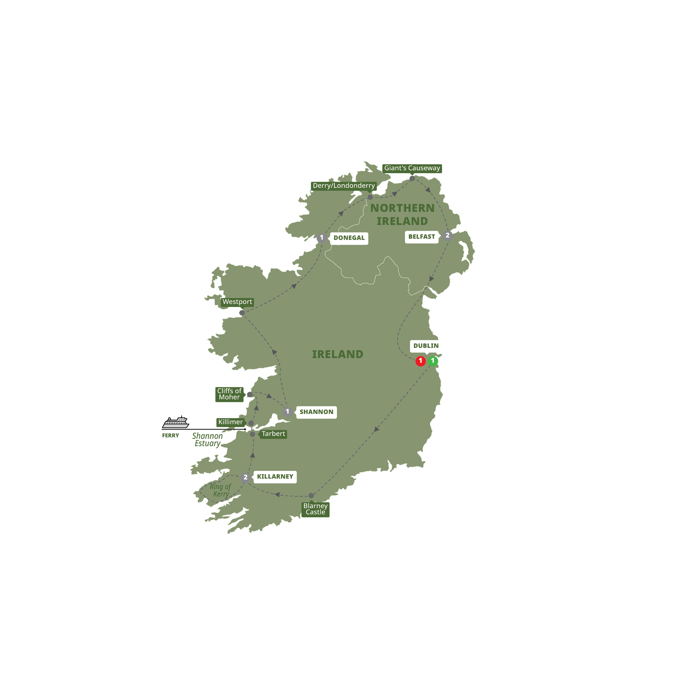Irish Wonder Guided Tour Map 2026 IRWO
