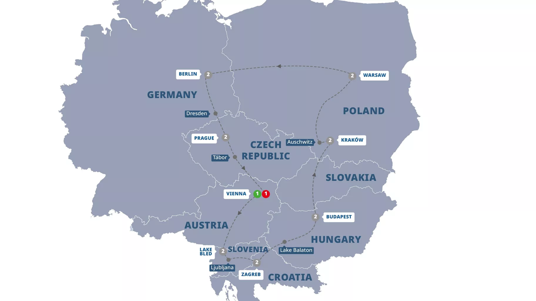 Highlights Eastern Europe Guided Tour Map