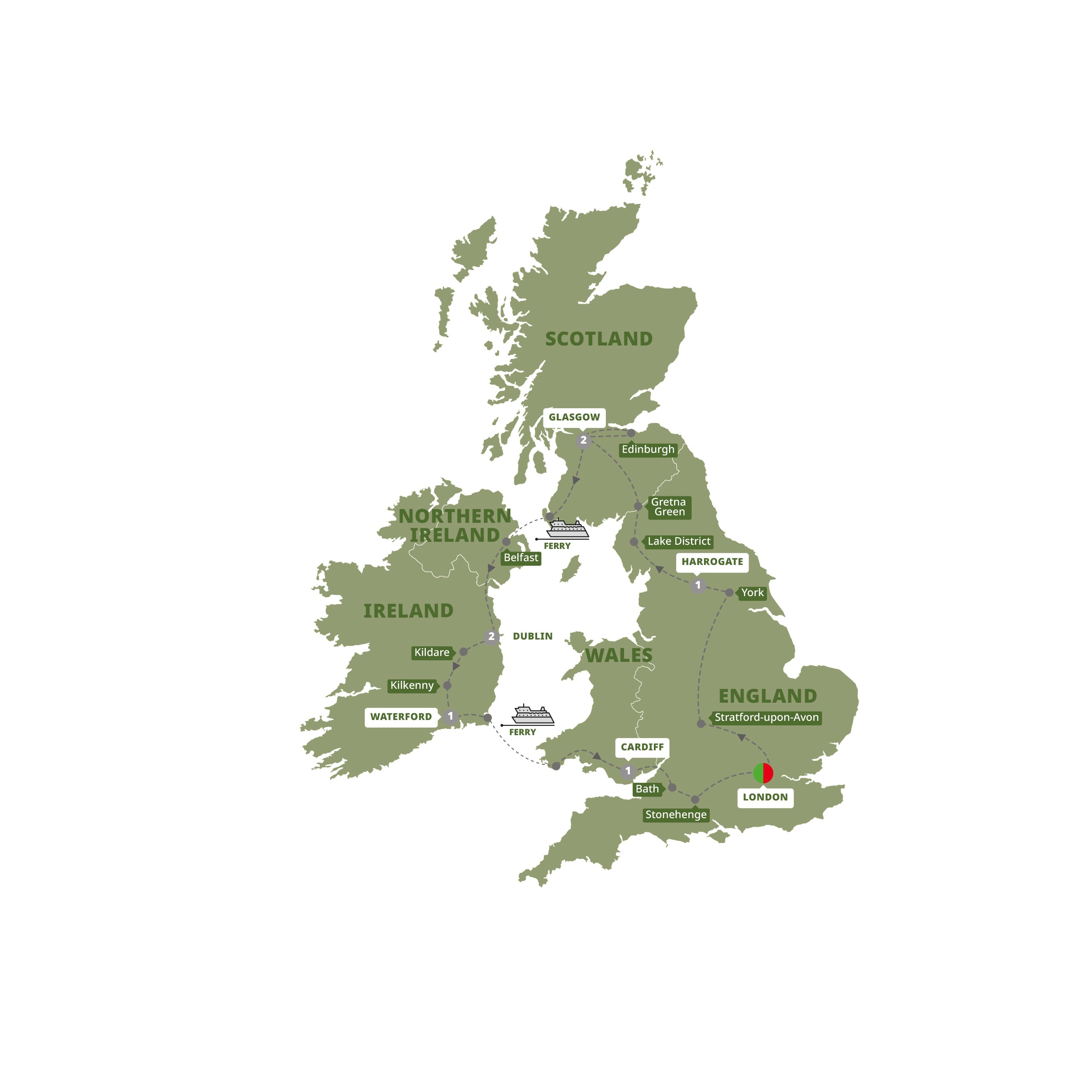 Britain Ireland Highlights Guided Tour Map