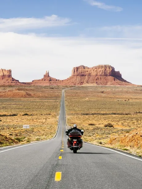 Usa Utah Monument Valley Man Riding Motorcycle