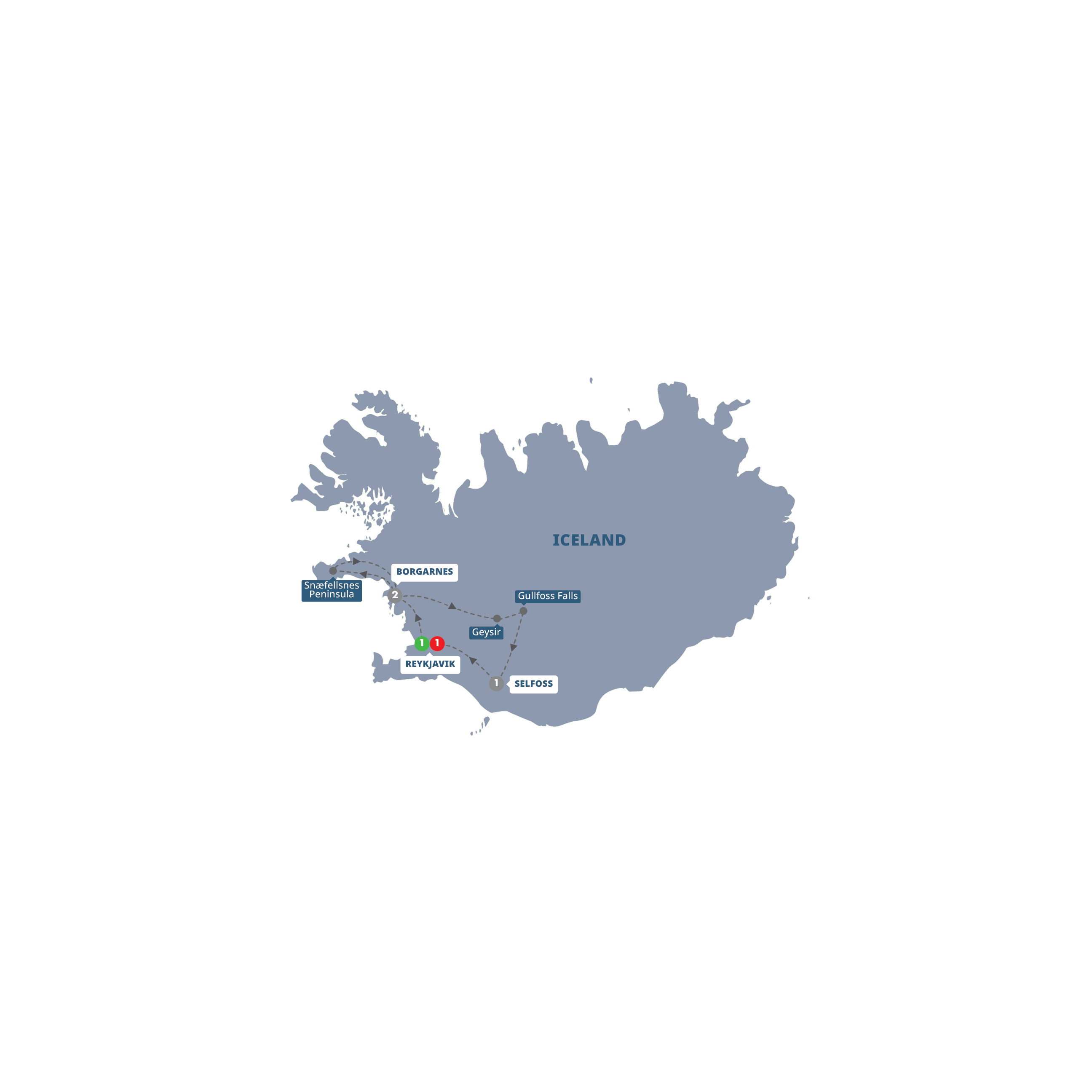 Iceland including Blue Lagoon Guided Tour Map