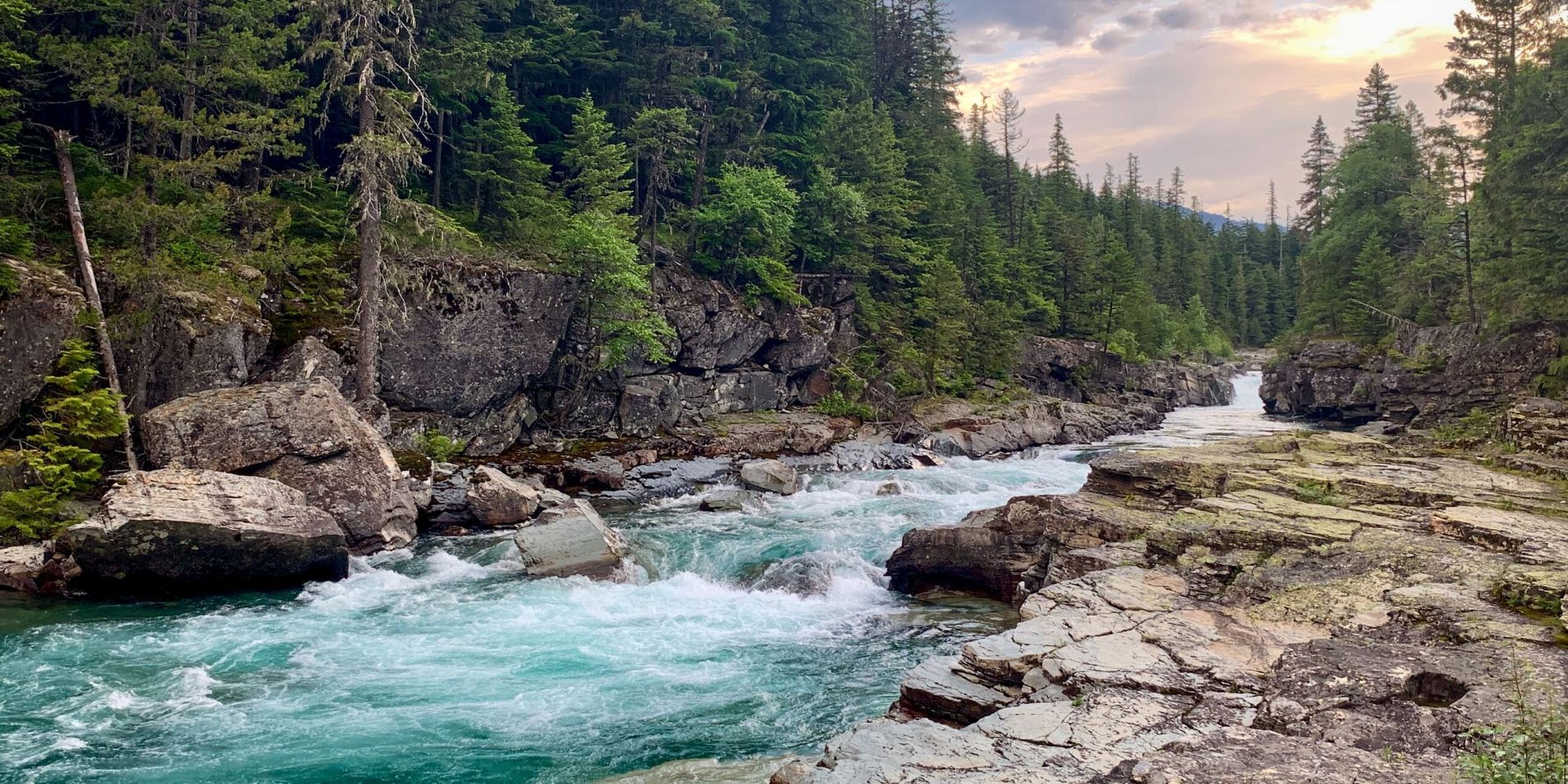 Montana River At Sunset in Glacier National Park