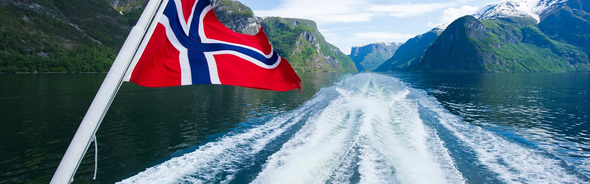 View on fjords in Norway from motorboat