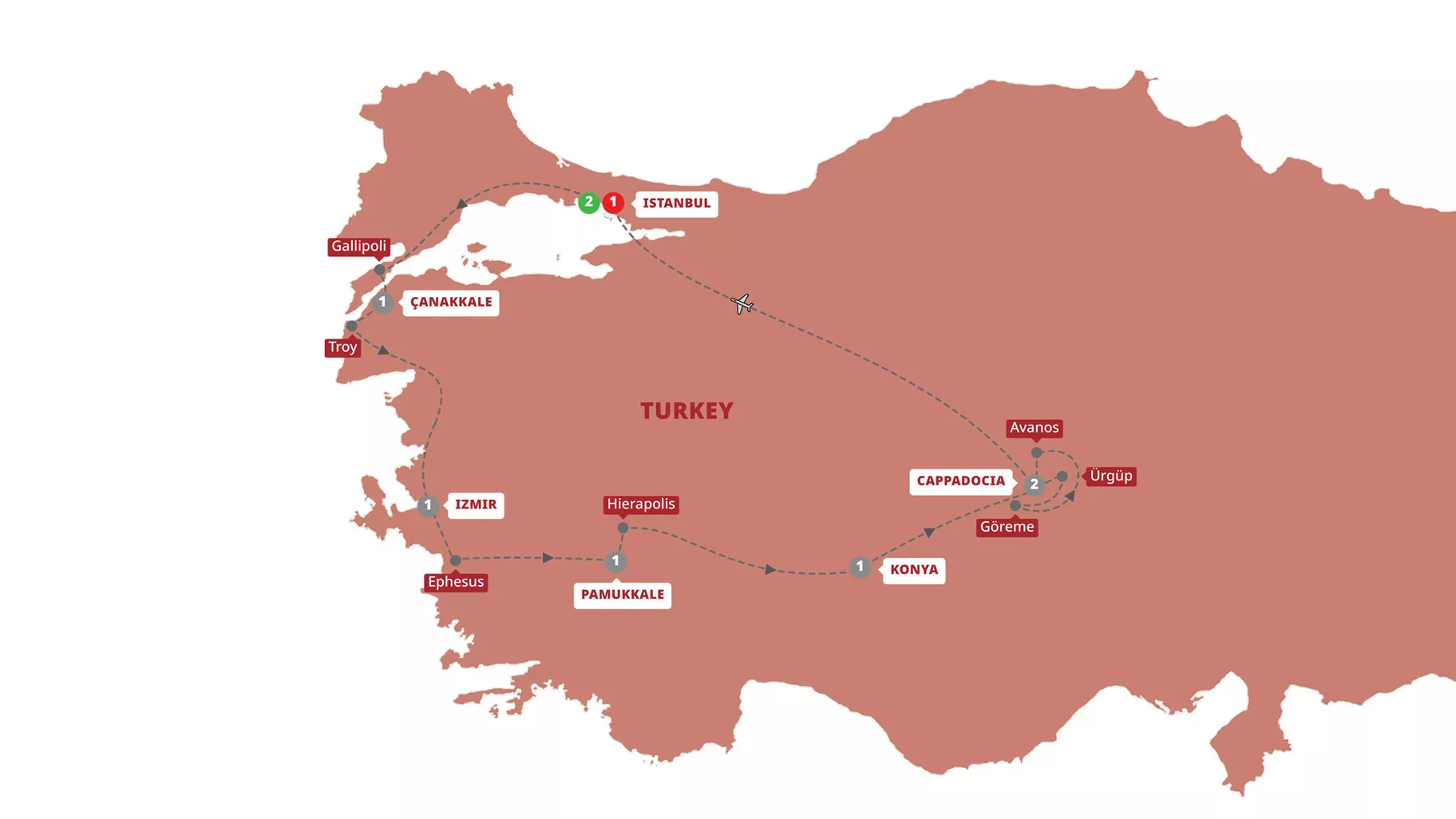 Highlights Turkey Guided Tour Map 2025