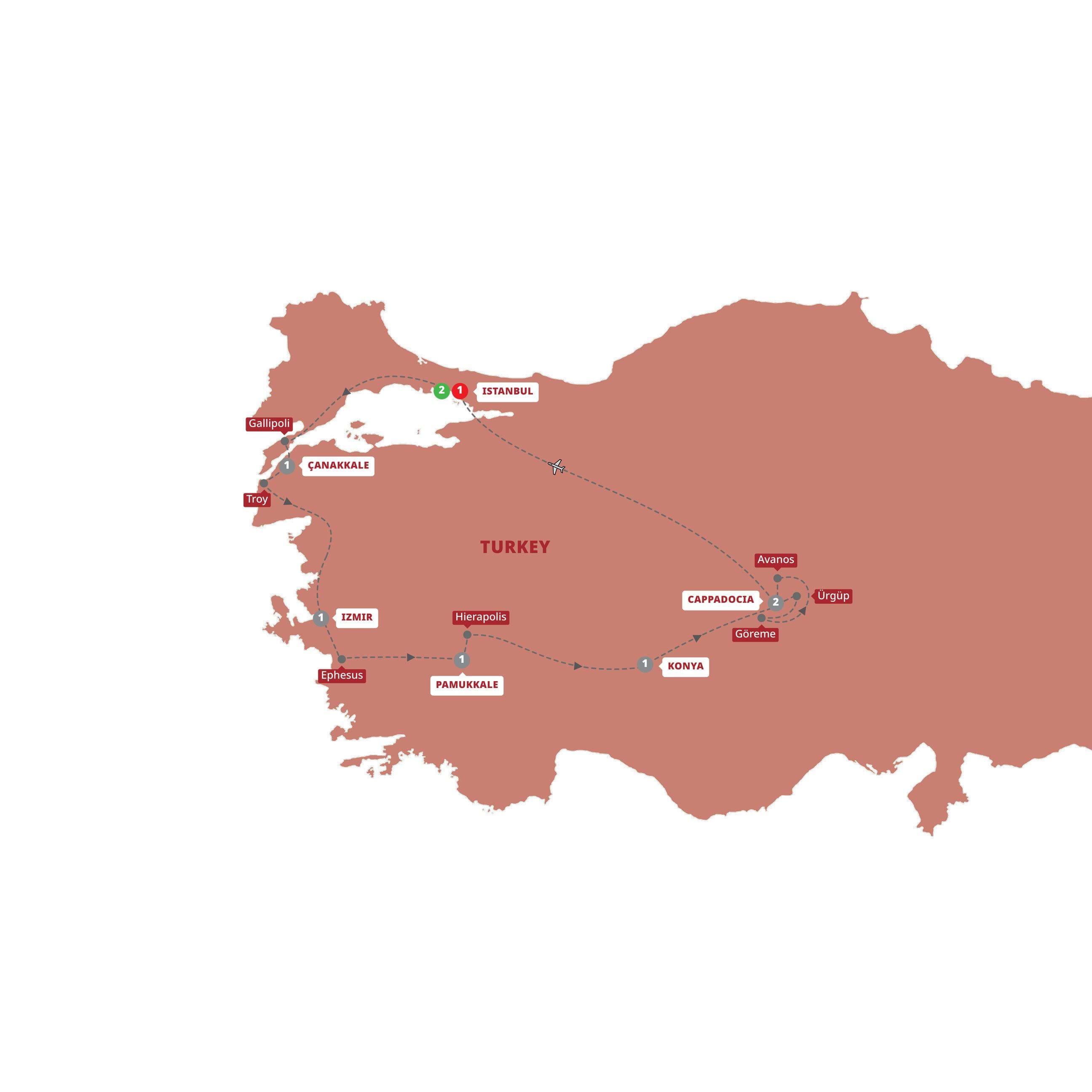 Highlights Turkey Guided Tour Map 2025