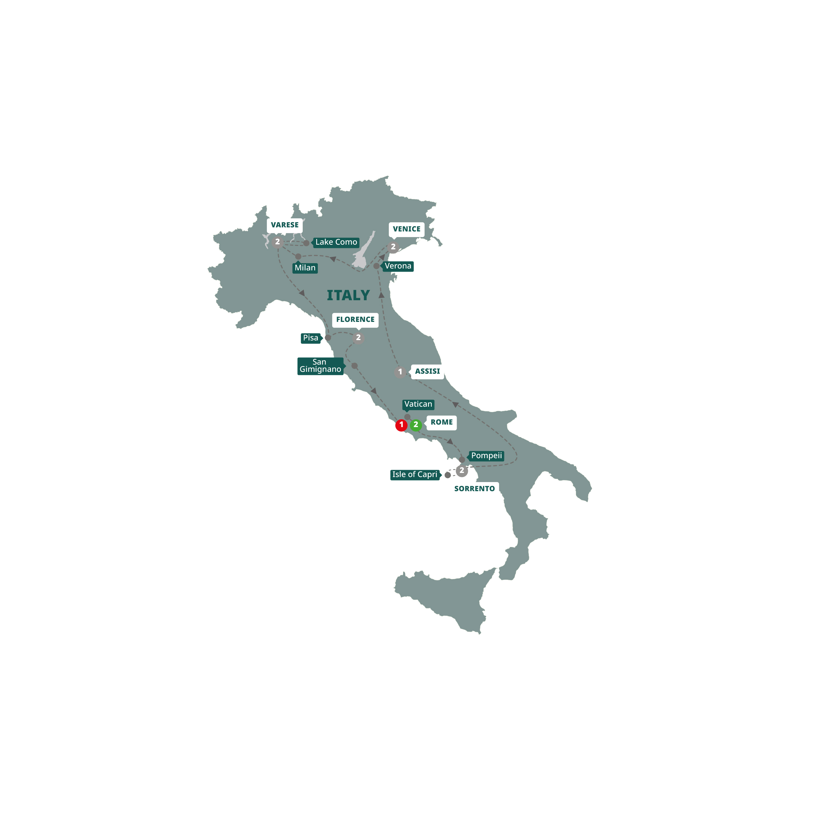 Best Italy Guided Tour Winter Map 2024