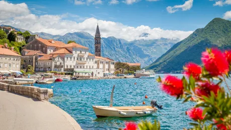 Seaside buildings of historic Kotor town in Montenegro