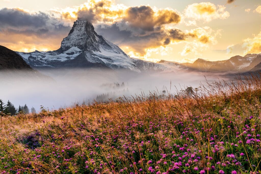 Matterhorn Peak at Misty Dawn Zermatt, Switzerland