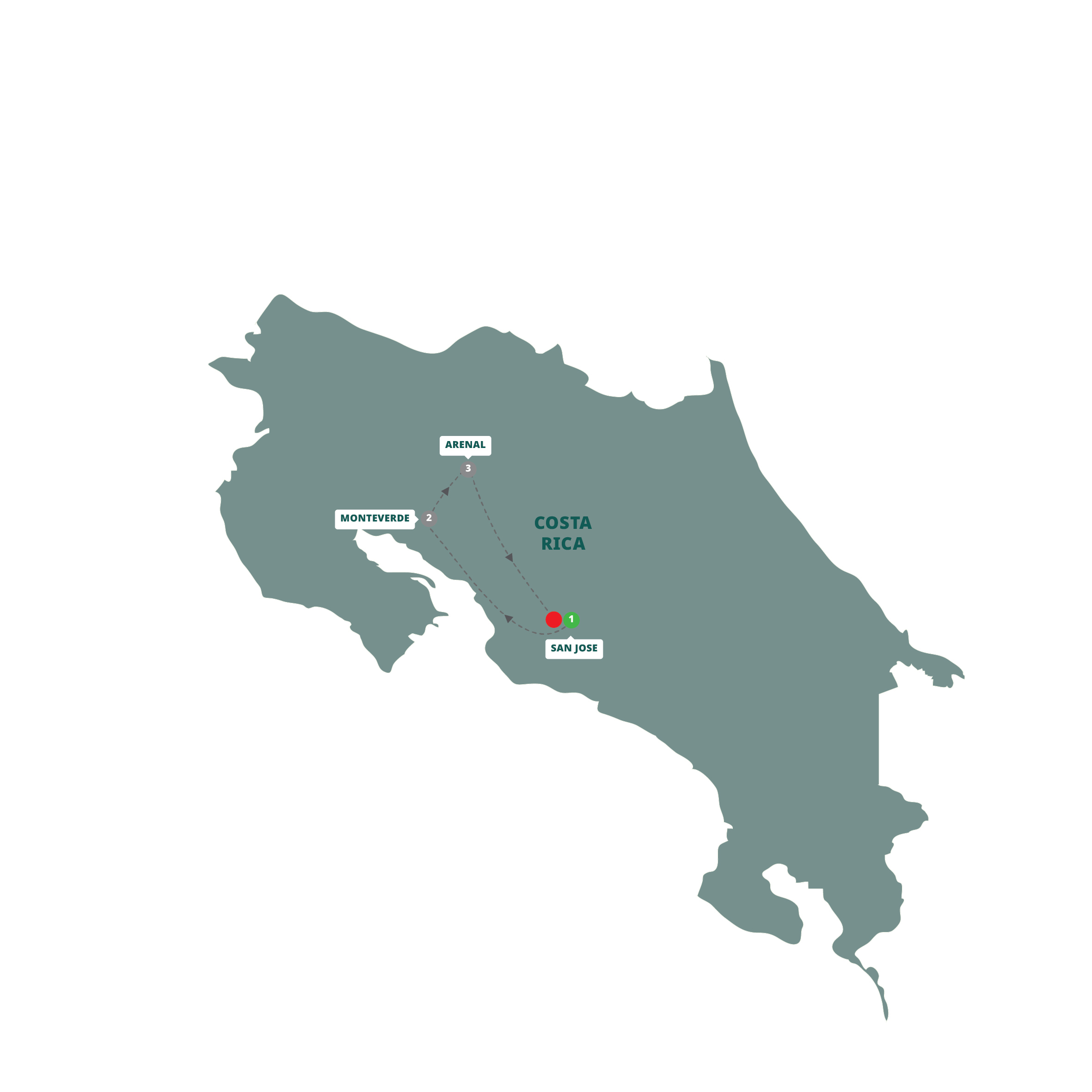 Costa Rica Adventure Guided Tour Map 2026 VRIC