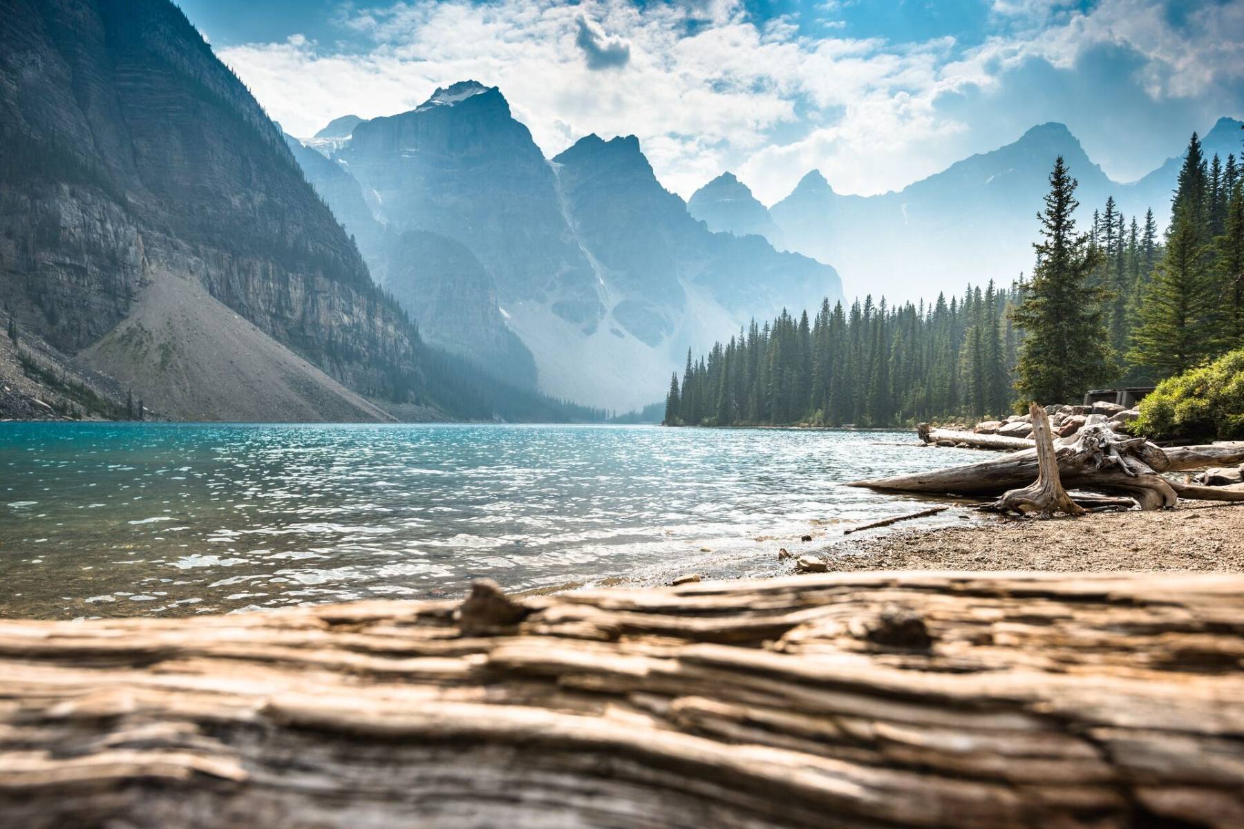 View on Moraine Lake next to a forest, Canada